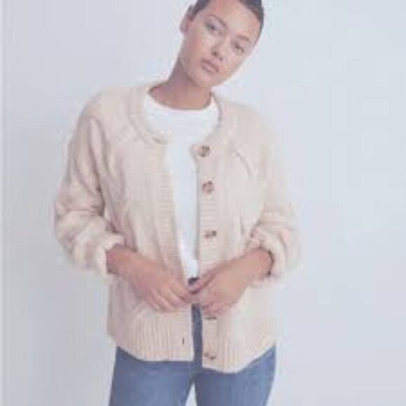 Madewell Heather Powder Cable Ashmont Cardigan Wool Blend Sweater Size Small NWT - Picture 10 of 10